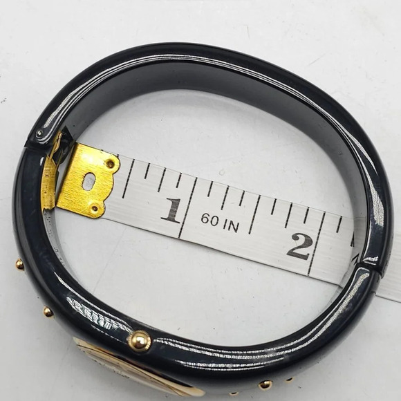 KJL By Kenneth Jay Lane Black Bangle Bracelet Watch Gold Accents Japanese Move't - Picture 6 of 6
